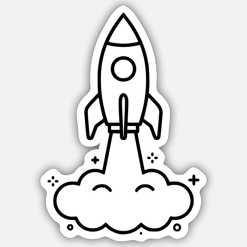 Rocket Clouds Kawaii Outline Sticker size S (10 x 10 cm)