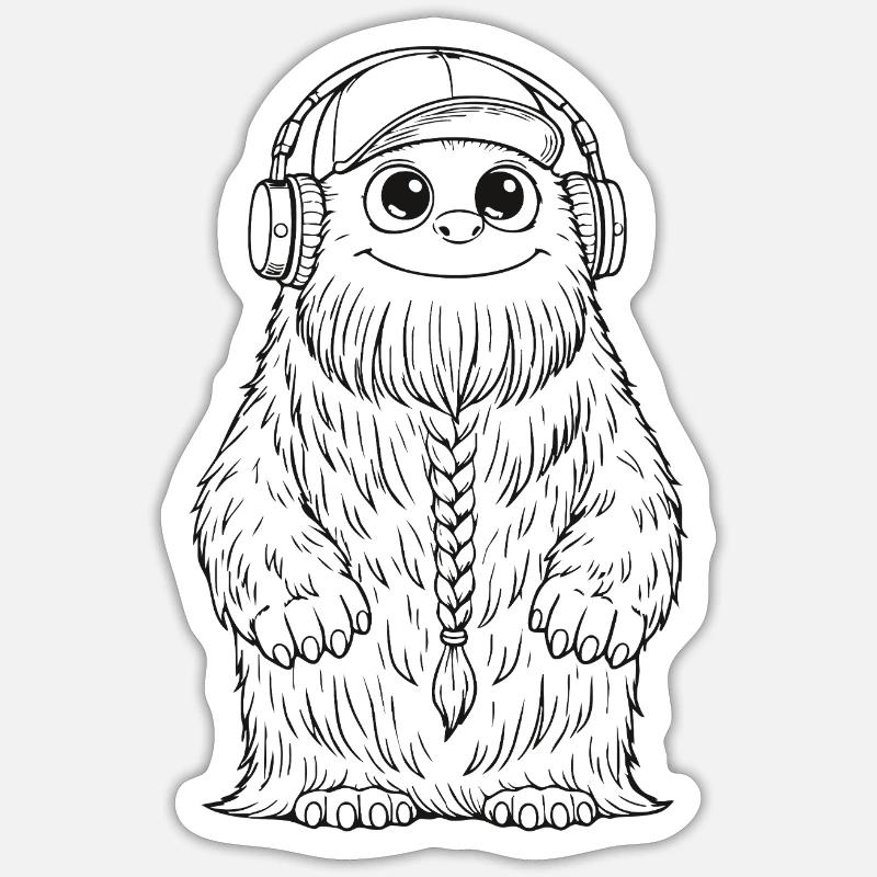 Fluffo with braid front - Fluffonster design black Sticker size S (10 x 10 cm)