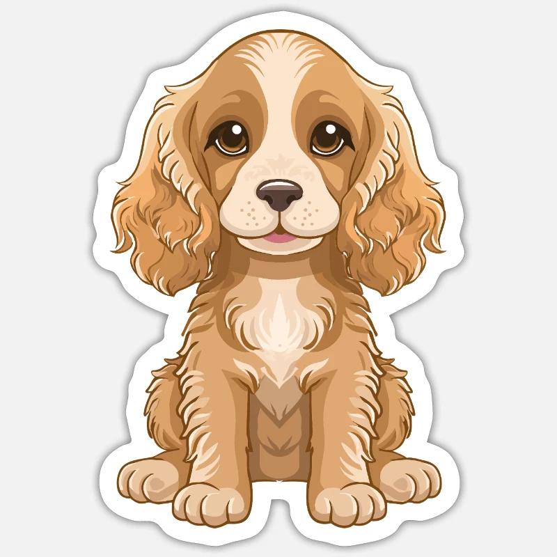 Süßer Cocker Spaniel-Welpe Cartoon - Sticker Größe S (10 x 10 cm) - Mattweiß