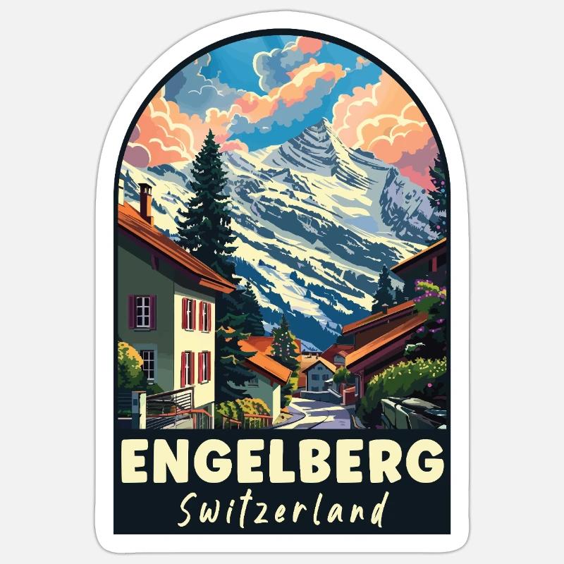 Explorez l’Alpine Engelberg en Suisse - Sticker taille S (10 x 10 cm) - blanc mat