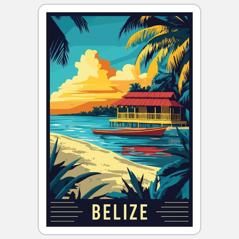 Découvrez le paradis tropical du Belize - Sticker taille S (10 x 10 cm) - blanc mat