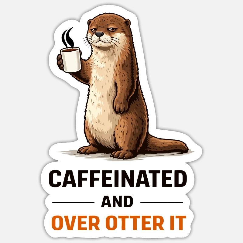 Caffeinated Otter Tee - Sticker size S (10 x 10 cm) - white matte