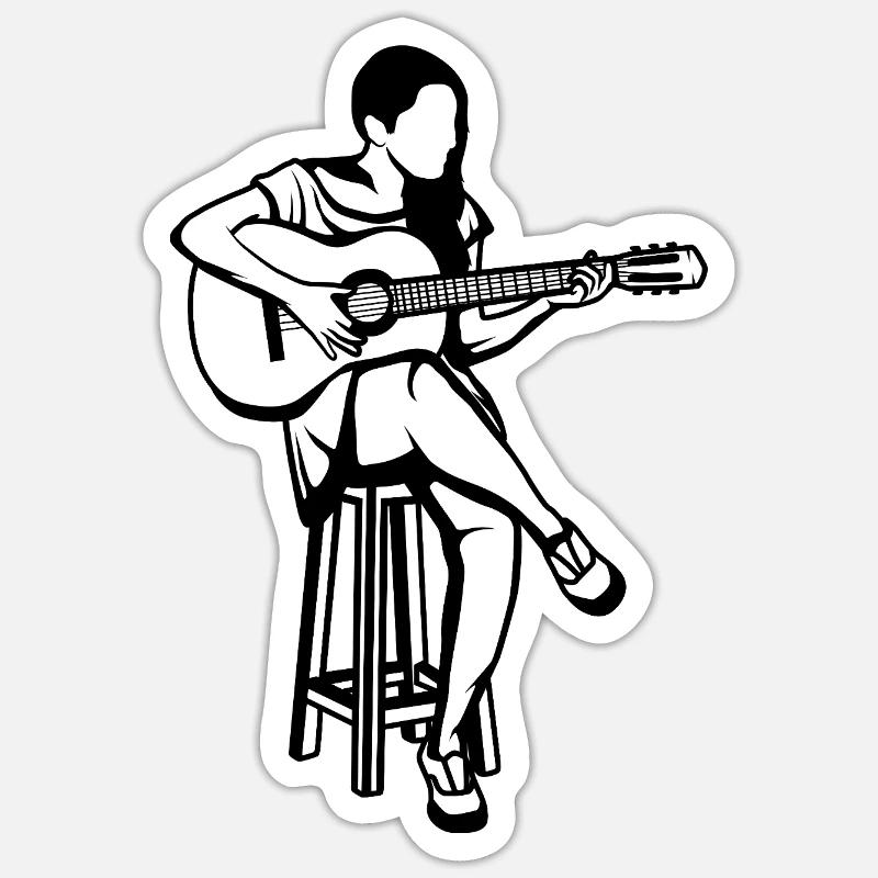 Gitarrenmädchen - Sticker Größe S (10 x 10 cm) - Mattweiß
