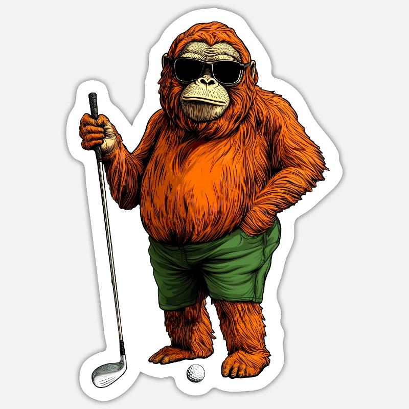 Monkey Golf - Sticker taille S (10 x 10 cm) - blanc mat