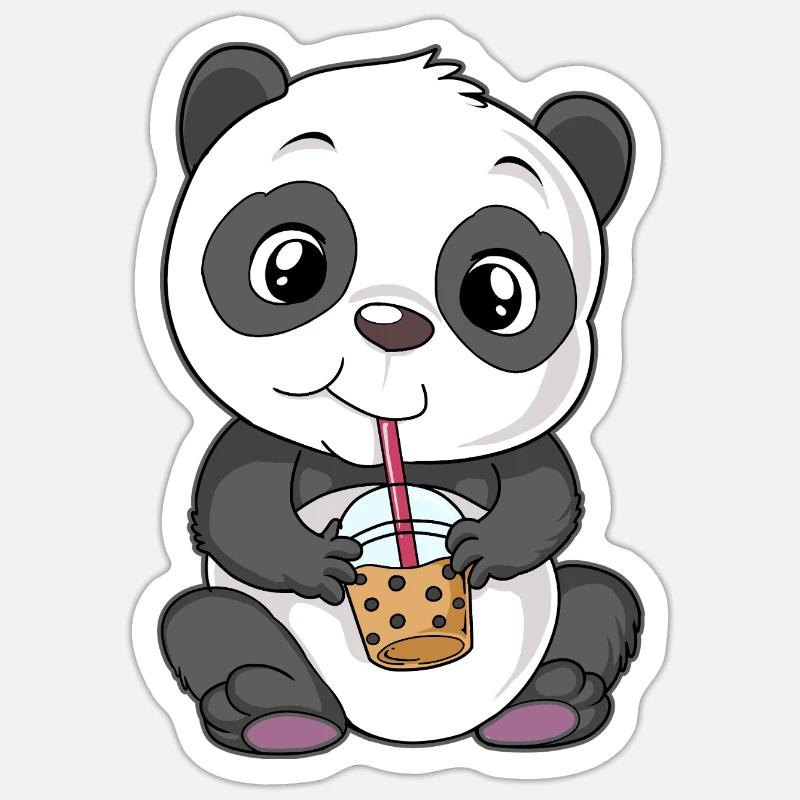 Panda Bubble Tea - Sticker taille S (10 x 10 cm) - blanc mat