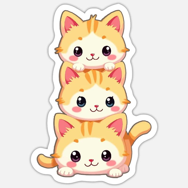 Trio de chatons empilés - Sticker taille S (10 x 10 cm) - blanc mat