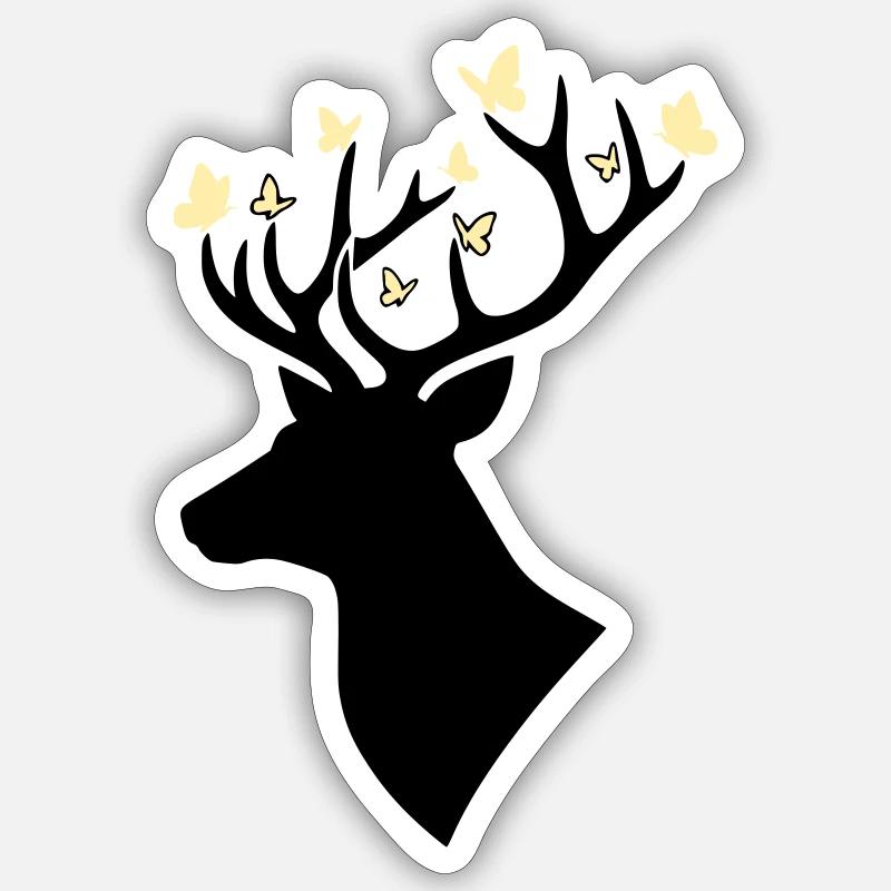 Deer Head Butterfly Yellow - Sticker size S (10 x 10 cm) - white matte