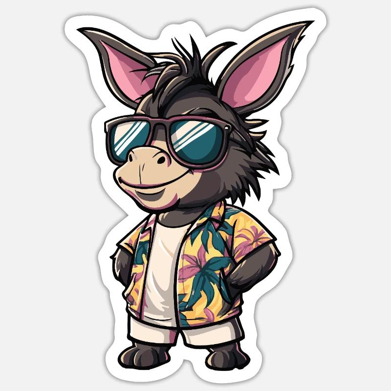 Esel Comic Urlaub - Sticker Größe S (10 x 10 cm) - Mattweiß