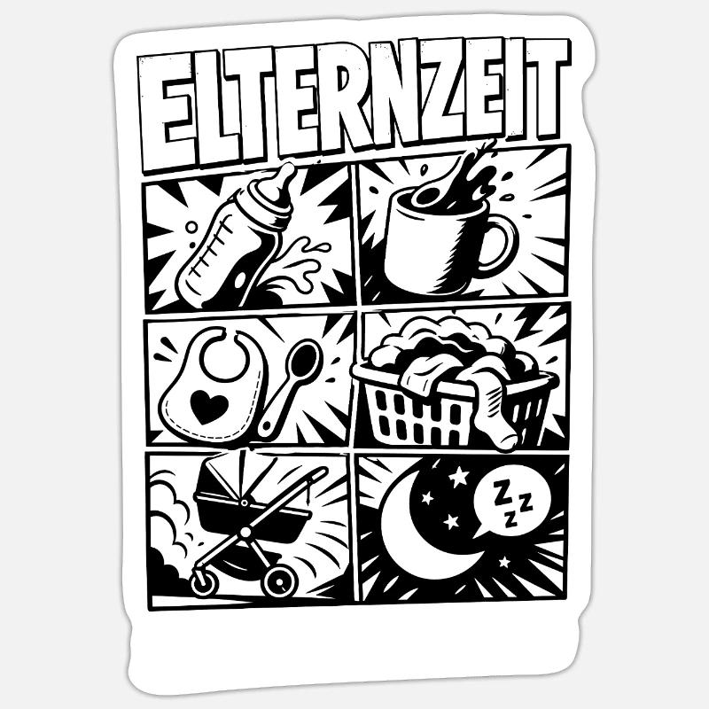 Elternzeit Comic Symbole - Sticker Größe S (10 x 10 cm) - Mattweiß