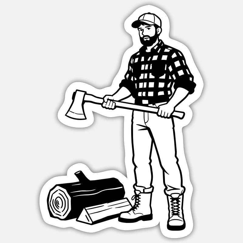 Bûcheron - Sticker taille S (10 x 10 cm) - blanc mat