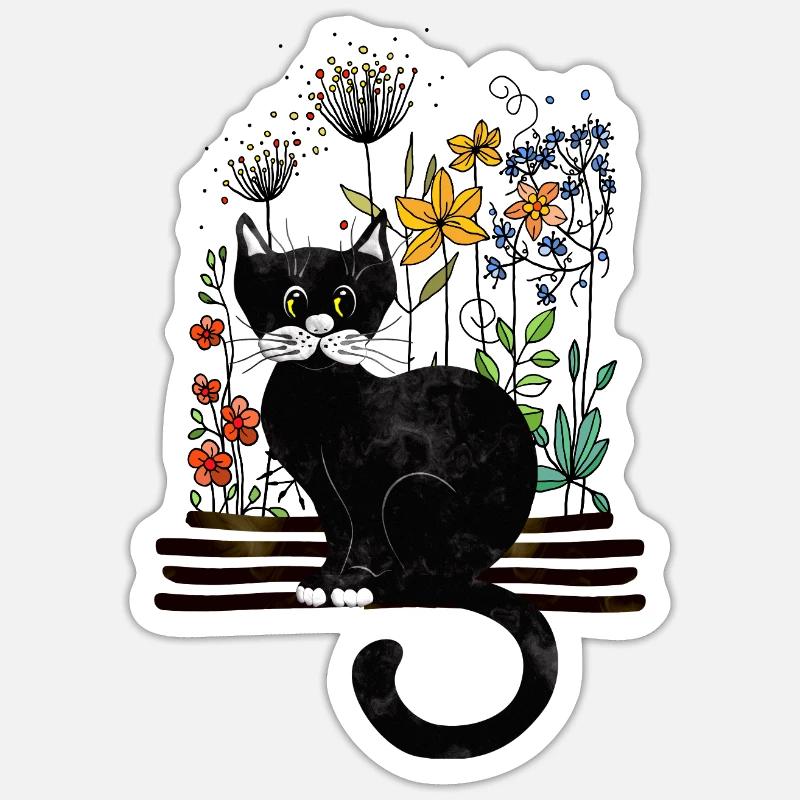 chat - Sticker taille S (10 x 10 cm) - blanc mat