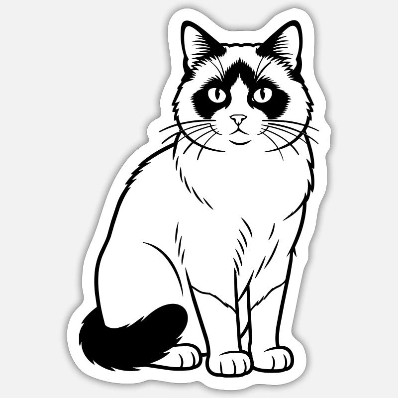Chat Raquette - Sticker taille S (10 x 10 cm) - blanc mat