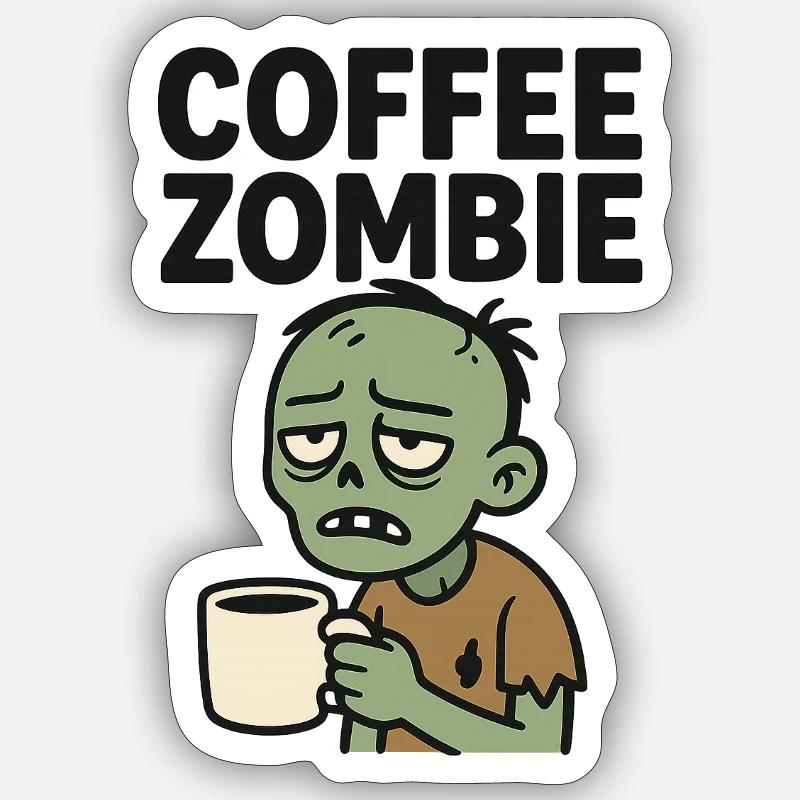Zombie du café - Sticker taille S (10 x 10 cm) - blanc mat