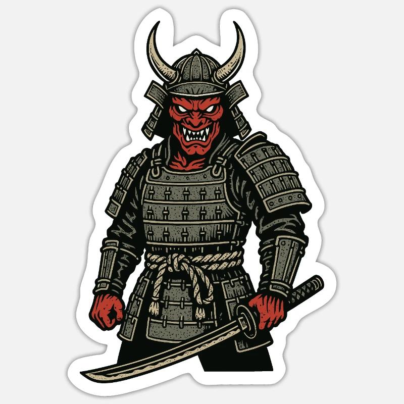 Oni Samurai - Demonic Warrior - Sticker size S (10 x 10 cm) - white matte