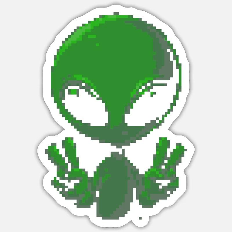 Pixel Alien Friedenszeichen - Sticker Größe S (10 x 10 cm) - Mattweiß