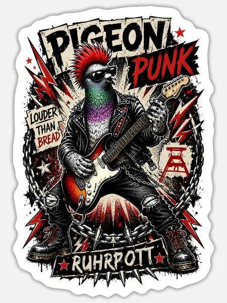  Gitarristen Brieftauben Tauben Ruhrpott-Punk-Rock - Sticker Größe S (10 x 10 cm) - Mattweiß