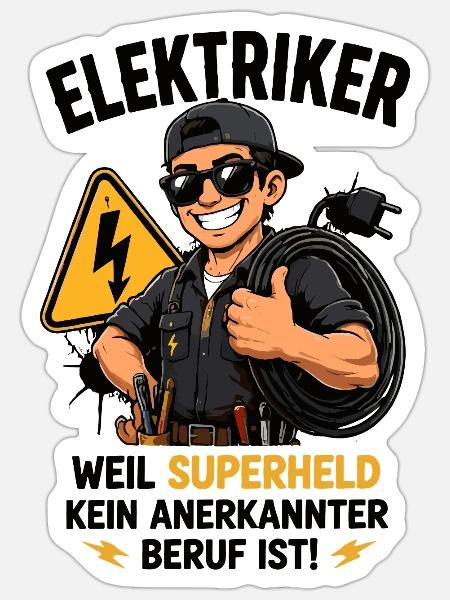 Elektriker Superheld Motiv - Sticker Größe S (10 x 10 cm) - Mattweiß