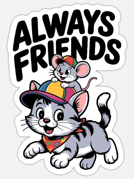 Maus und Katze - Sticker Größe S (10 x 10 cm) - Mattweiß
