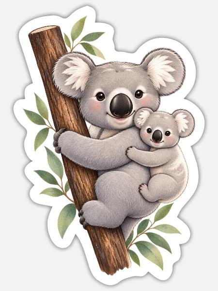 Koala und ihr Kalb - Sticker Größe S (10 x 10 cm) - Mattweiß