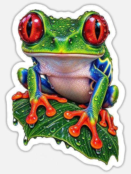 Rotäugiger Laubfrosch auf Blatt - Sticker Größe S (10 x 10 cm) - Mattweiß