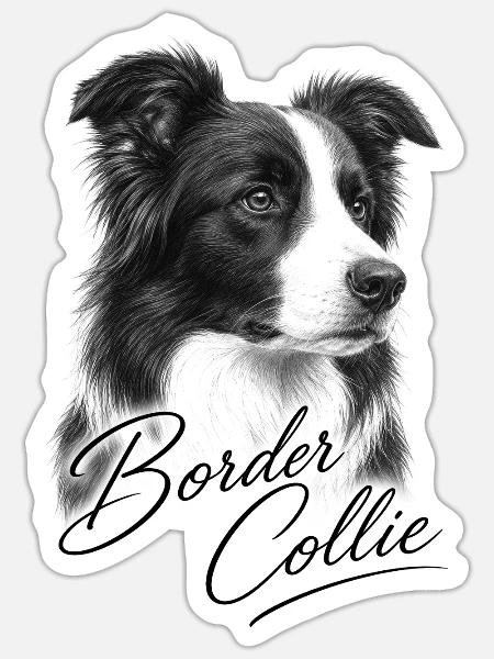 Border Collie Porträt mit geschwungenem Schriftzug - Sticker Größe S (10 x 10 cm) - Mattweiß