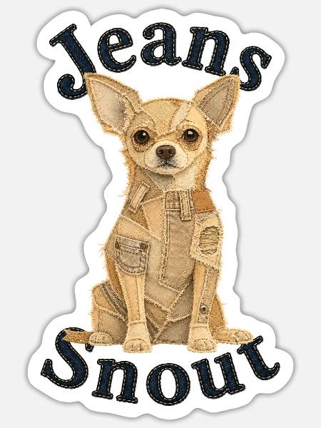 Beiger Kurzhaar-Chihuahua im Jeans-Flicken-Stil - Sticker Größe S (10 x 10 cm) - Mattweiß