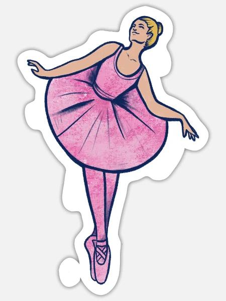 Pinke Ballerina in Tutu - Sticker Größe S (10 x 10 cm) - Mattweiß