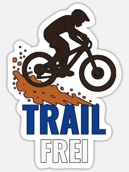 Trail frei – Mountainbike Silhouette Shirt - Sticker Größe S (10 x 10 cm) - Mattweiß