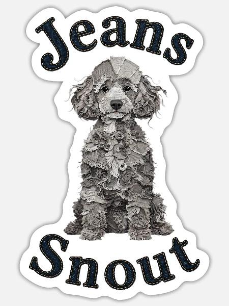Grauer Pudel im Jeansflicken-Stil - Sticker Größe S (10 x 10 cm) - Mattweiß