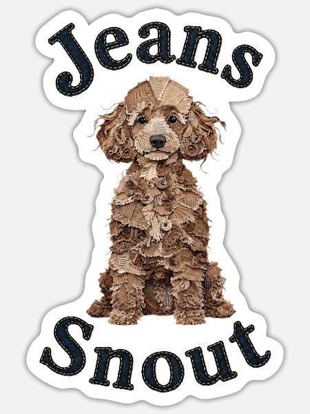 Hellbrauner Pudel im Jeansflicken-Stil - Sticker Größe S (10 x 10 cm) - Mattweiß