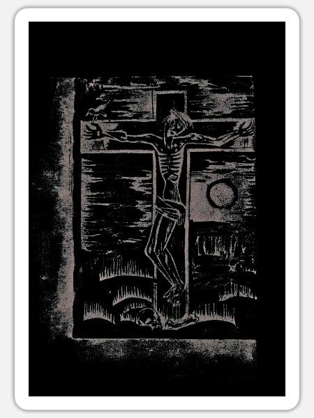 Expressionist_Crucifixion_Woodcut_Art - Sticker Größe S (10 x 10 cm) - Mattweiß