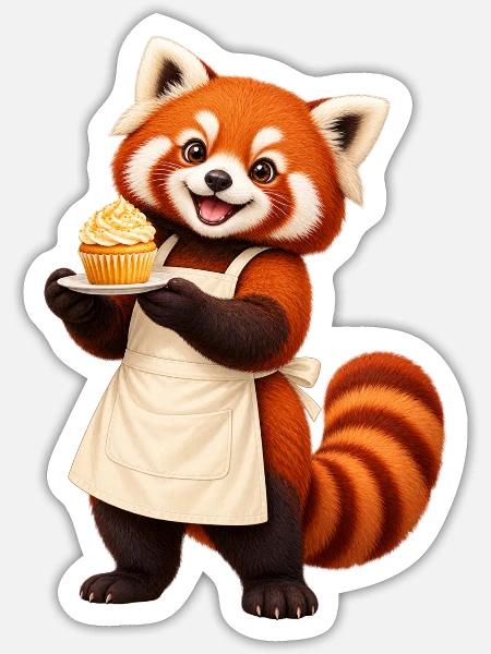 Red Panda Baker mit Cupcake - Sticker Größe S (10 x 10 cm) - Mattweiß