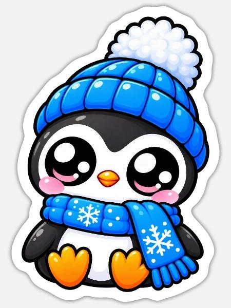Süßer Winterblaupinguin - Sticker Größe S (10 x 10 cm) - Mattweiß