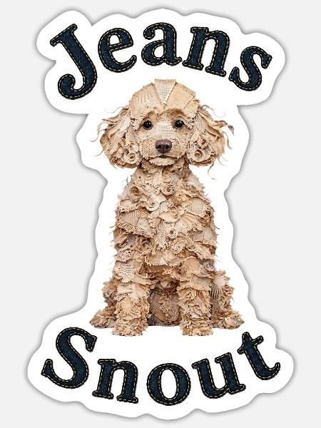 Blonder Pudel im Jeansflicken-Stil - Sticker Größe S (10 x 10 cm) - Mattweiß