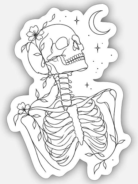 Skelett im Mondschein - Sticker Größe S (10 x 10 cm) - Mattweiß