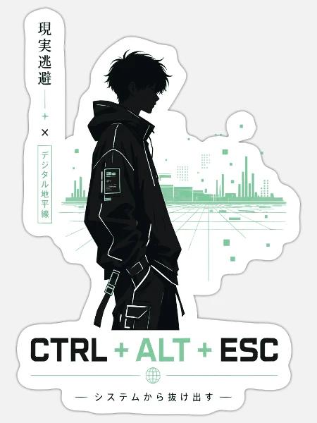 Hoodie-Silhouette im Neon-Cyberpunk - Sticker Größe S (10 x 10 cm) - Mattweiß