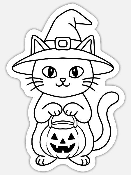 Hexenkatze mit einem Kürbis - Sticker Größe S (10 x 10 cm) - Mattweiß