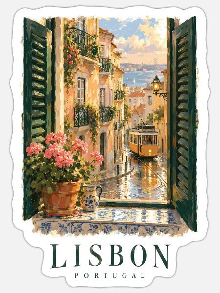 Lissabon Romantisches Fenster Portugal - Sticker Größe S (10 x 10 cm) - Mattweiß