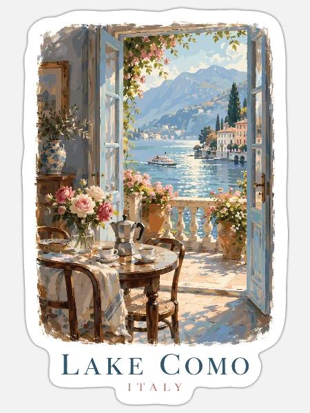 Der Comer See durch ein offenes Fenster - Sticker Größe S (10 x 10 cm) - Mattweiß