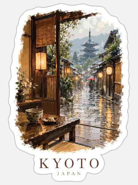 Kyoto Japan Friedlicher Teehausblick - Sticker Größe S (10 x 10 cm) - Mattweiß