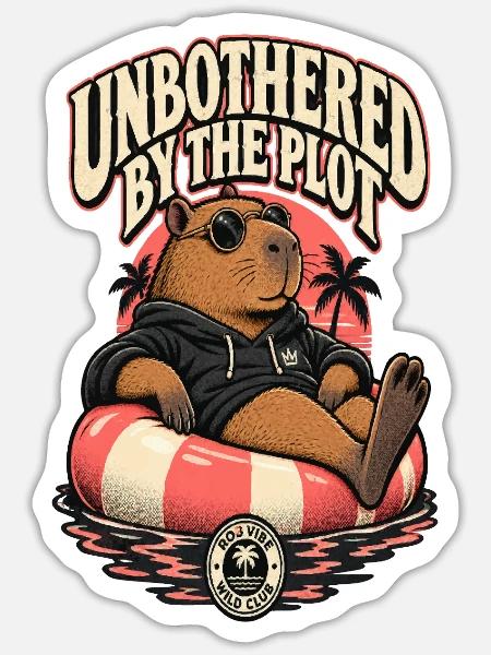 RobVibe Wild Club – Ungestörter Capybara - Sticker Größe S (10 x 10 cm) - Mattweiß