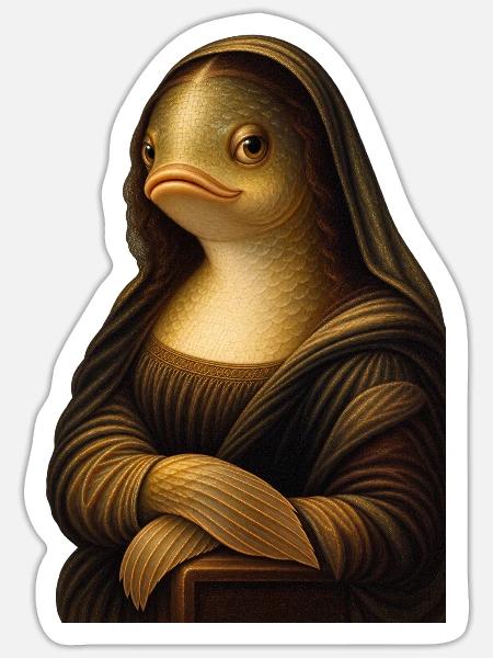 Mona Lisa als Fisch - Sticker Größe S (10 x 10 cm) - Mattweiß