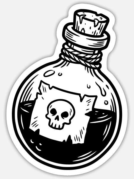 Giftflasche mit Totenkopf - Sticker Größe S (10 x 10 cm) - Mattweiß