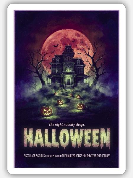 Spukhaus bei Vollmond - Sticker Größe S (10 x 10 cm) - Mattweiß