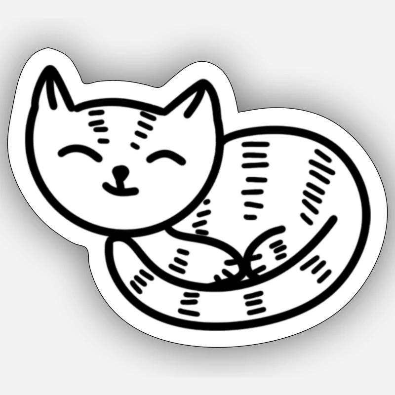 Snoozing Kitty (Tigre) - Sticker taille S (10 x 10 cm) - blanc mat