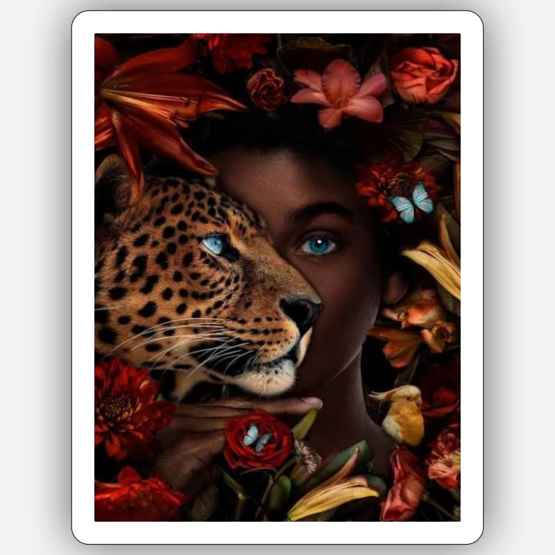 Léopard à visage humain - Sticker taille S (10 x 10 cm) - blanc mat