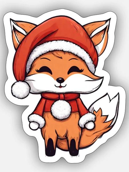 Santa Fuchs, Fuchs Weihnachtsmann - Sticker Größe S (10 x 10 cm) - Mattweiß