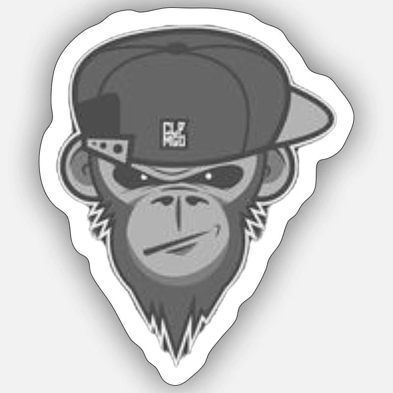 Affe mit kappe - Sticker Größe S (10 x 10 cm) - Mattweiß