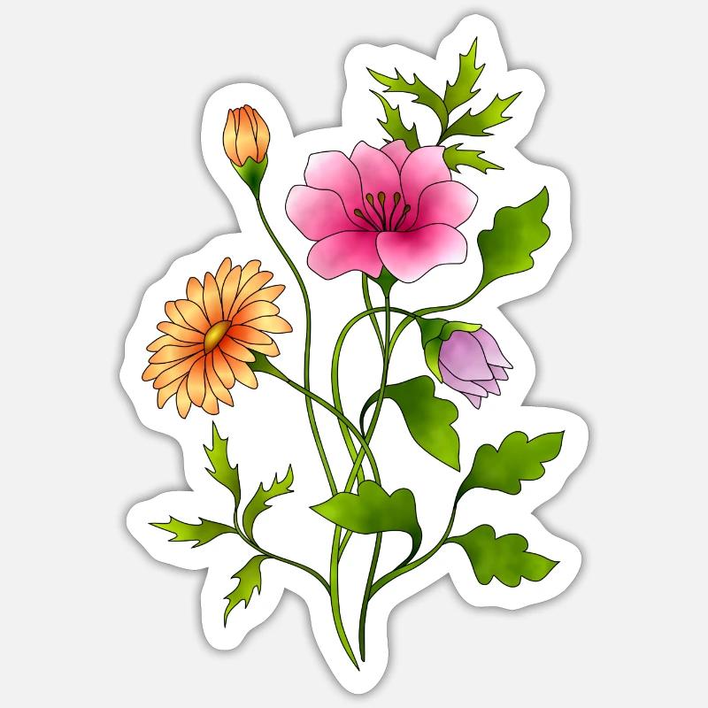 fleurs - Sticker taille S (10 x 10 cm) - blanc mat