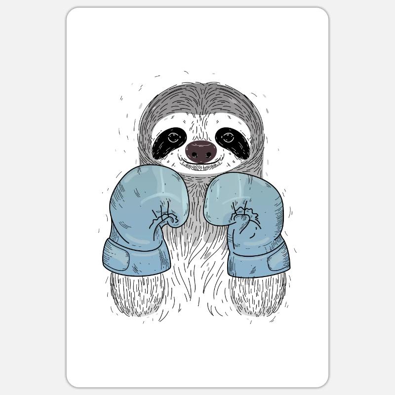 Faultier Boxen - Boxhandschuhe - Sticker Größe S (10 x 10 cm) - Mattweiß
